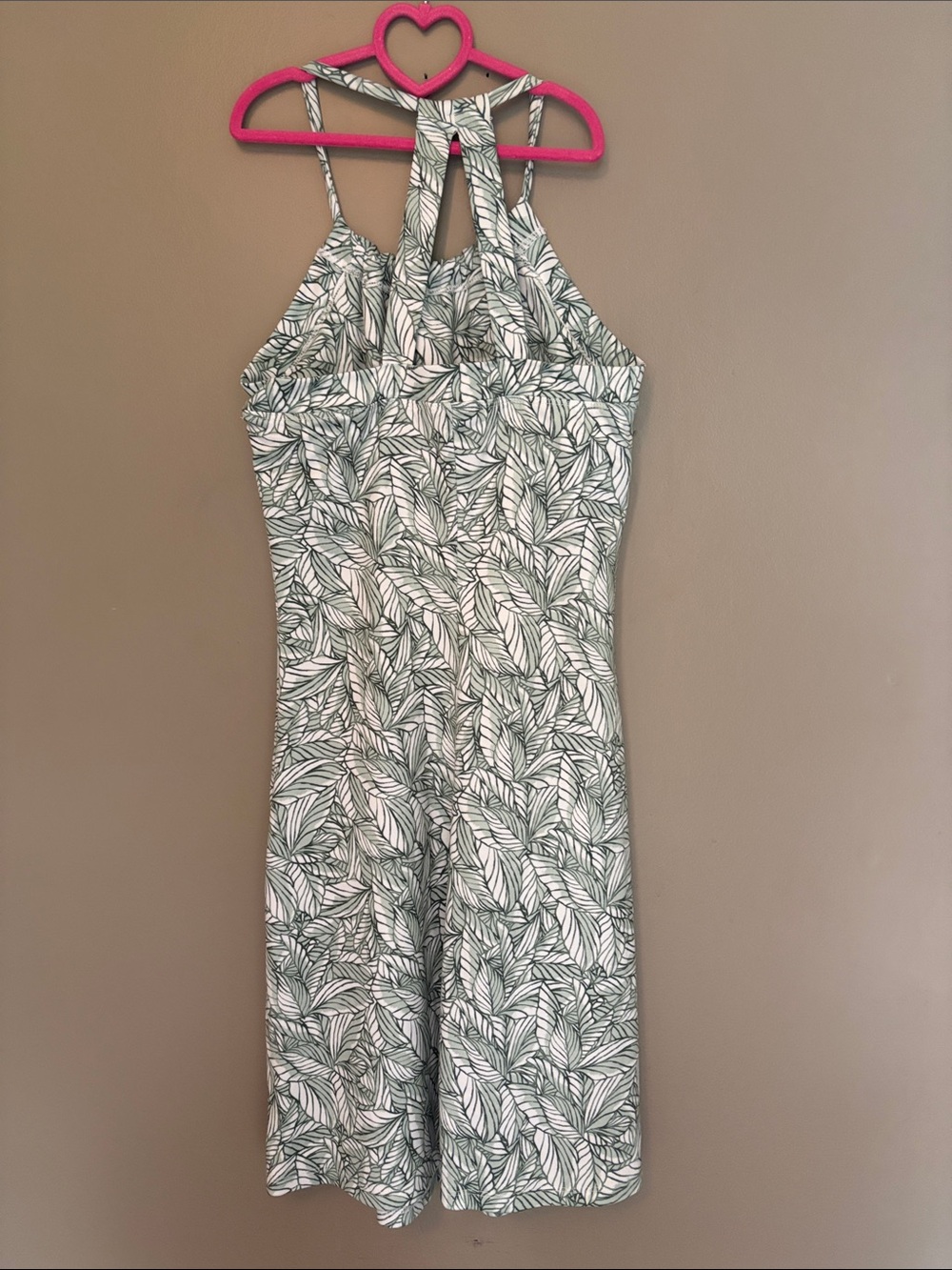 Soft White and Sage Halter Dress - Picture 2 of 4